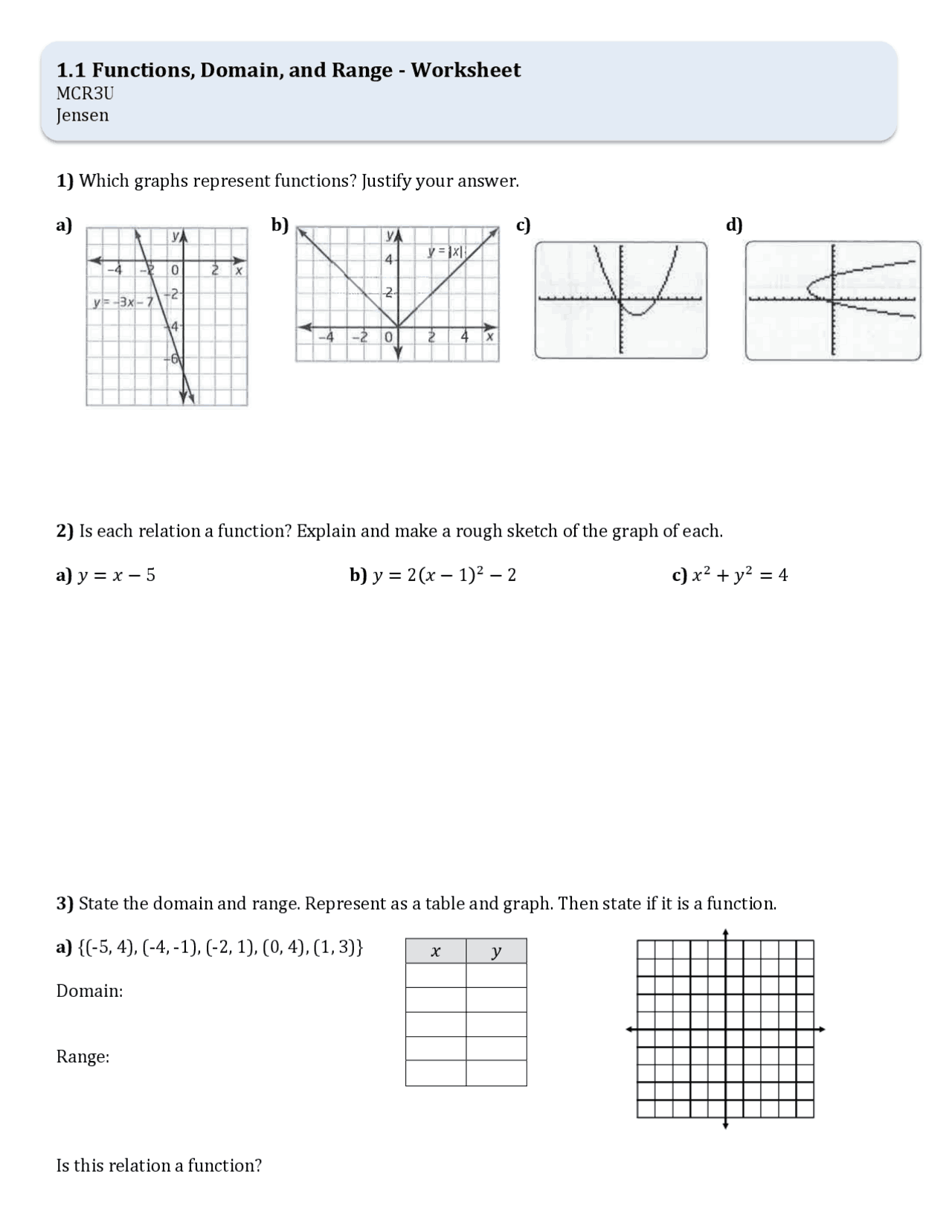 1 1 Functions Domain And Range Worksheet Summaries Electronics Docsity