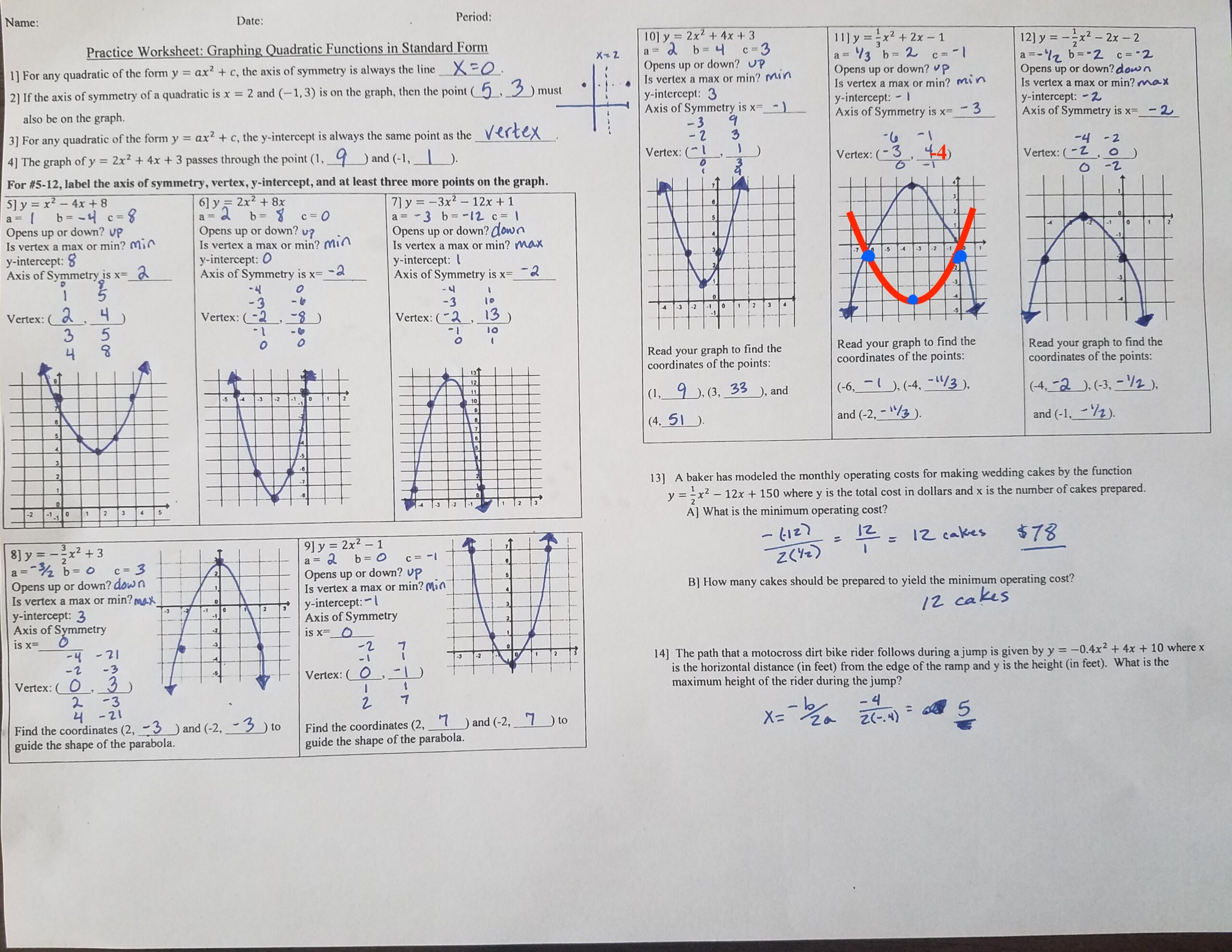 1 Quadratic Functions Review Standard Form 1 Quadratic Functions Review Standard Form