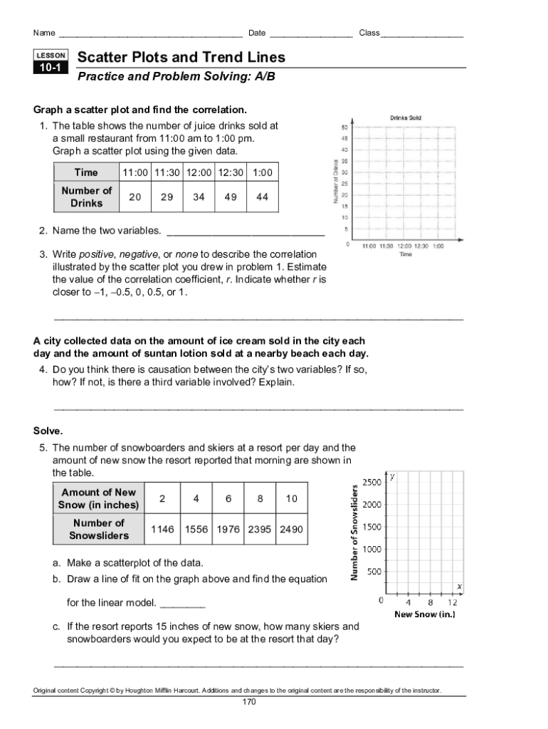 10 1 Scatter Plots And Trend Lines Answer Key Fill Out Sign Online DocHub