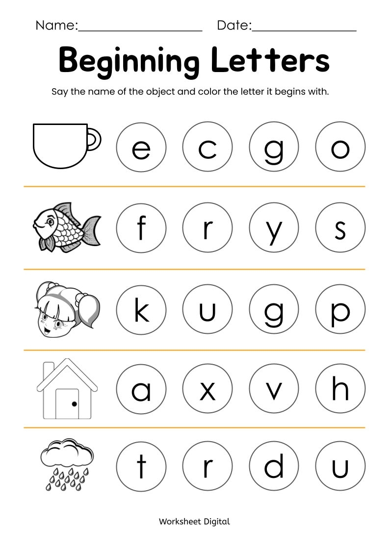 10 Printable Beginning Letters Worksheets For Kindergarten Preschool Homeschool Educational Printables Etsy