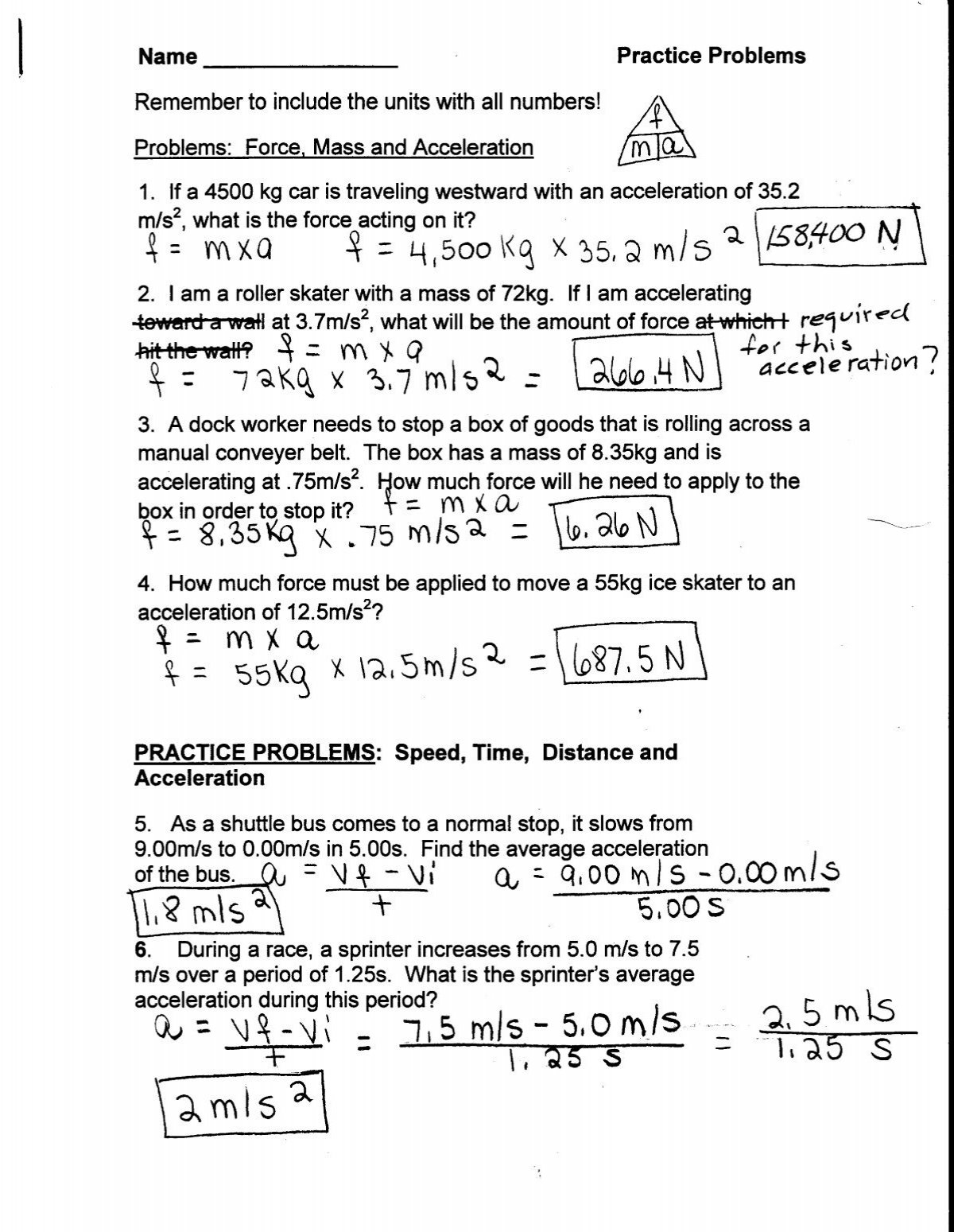 11 2 Force Acceleration Problems Answer Key pdf