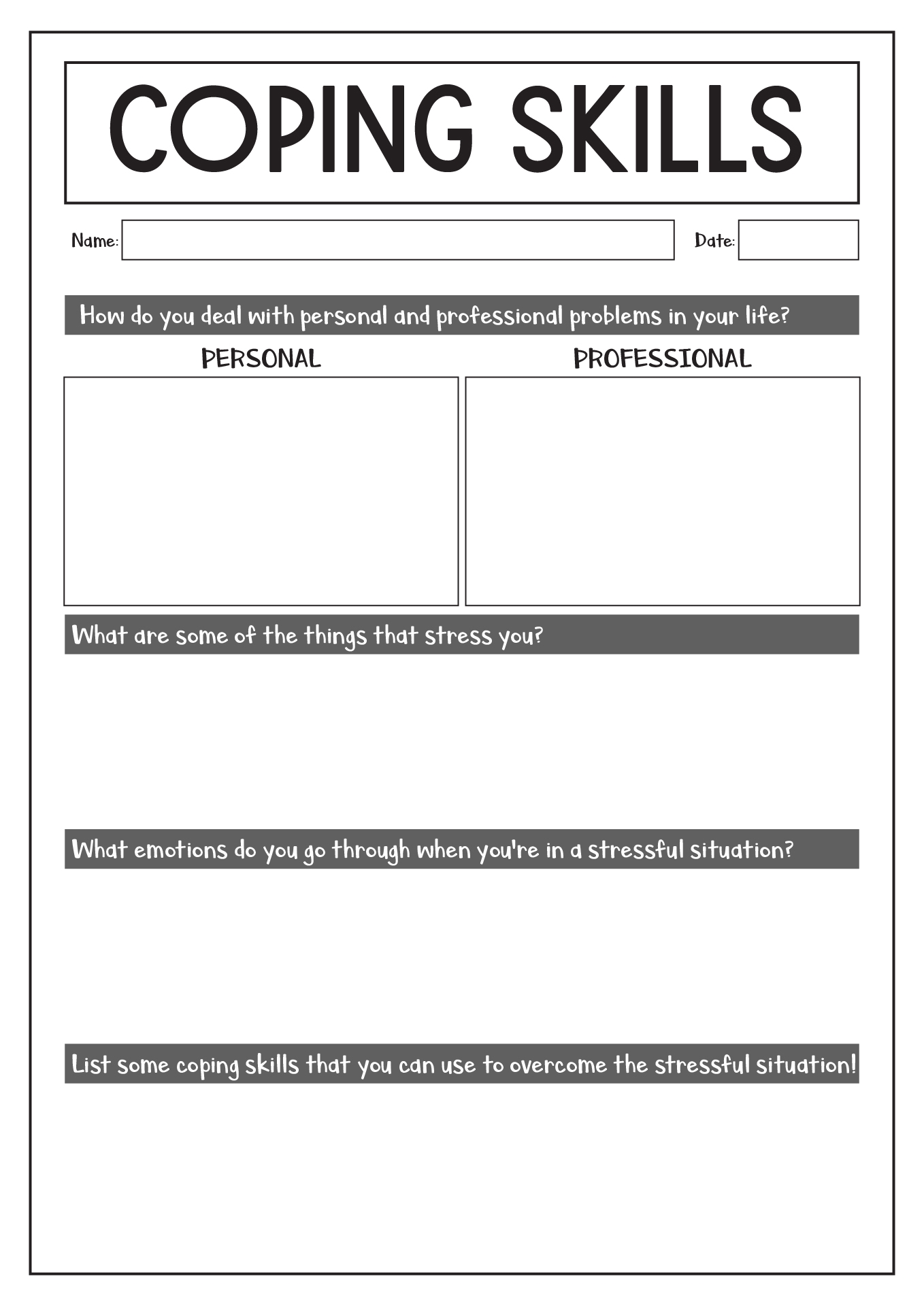 coping skills worksheets pdf