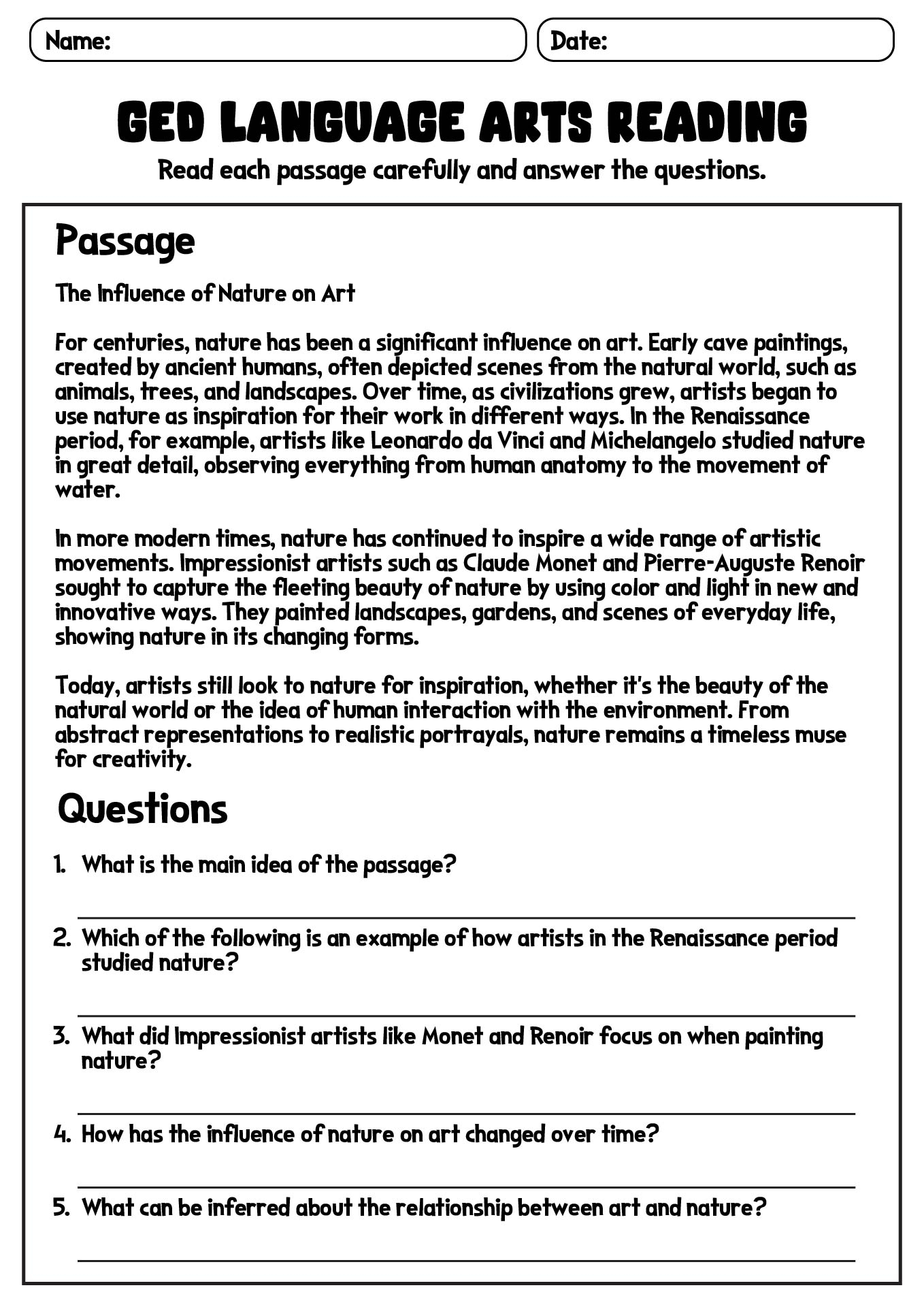 11 GED Reading Comprehension Worksheets Free PDF At Worksheeto