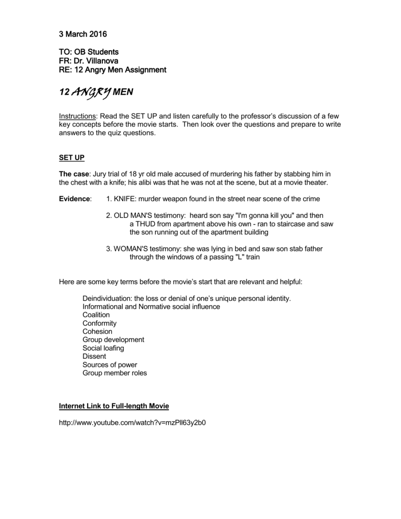 12 Angry Men OB Assignment Group Dynamics Influence 12 Angry Men OB Assignment Group Dynamics Influence