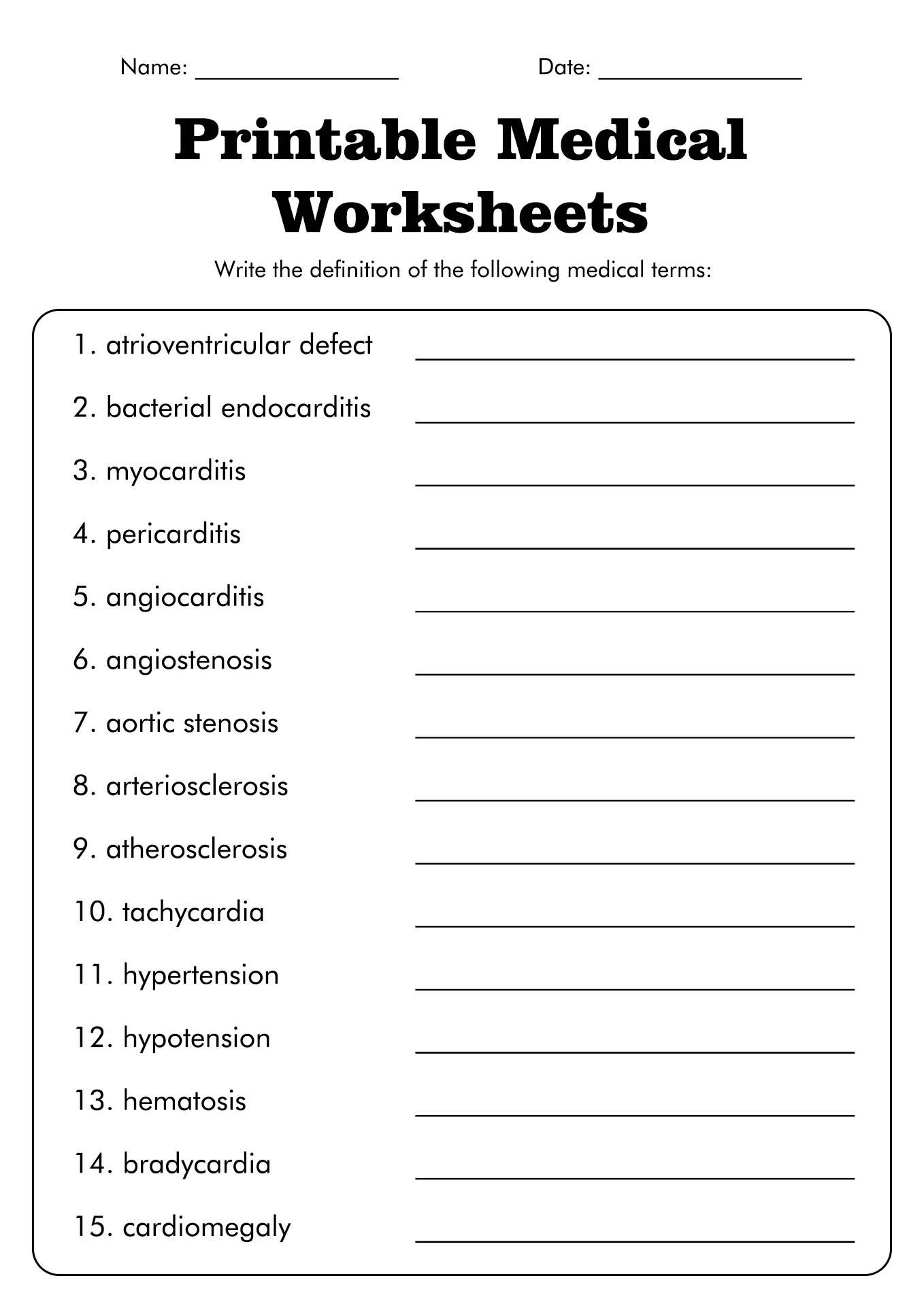 medical terminology worksheets pdf