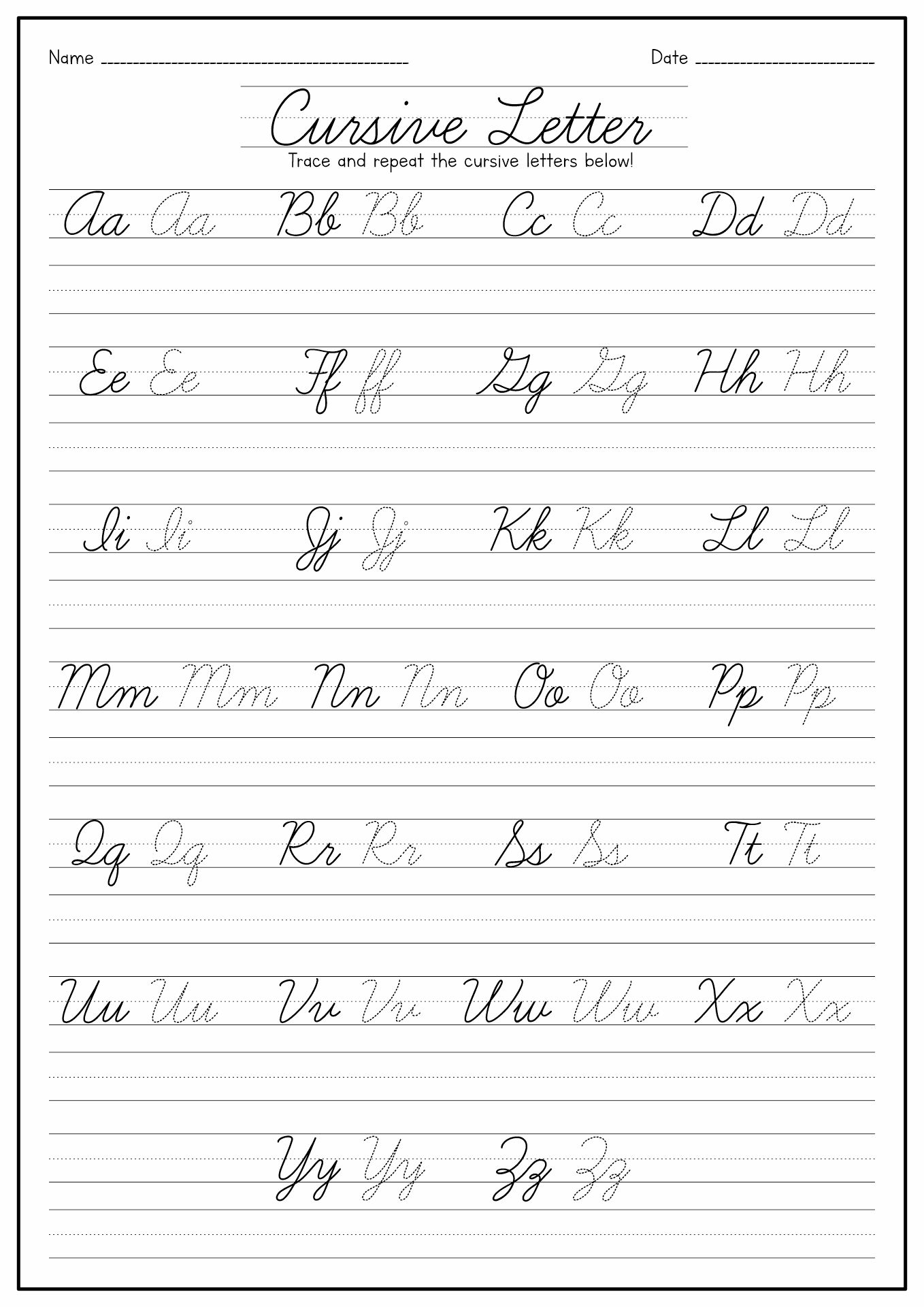 traceable cursive letters traceable cursive letters