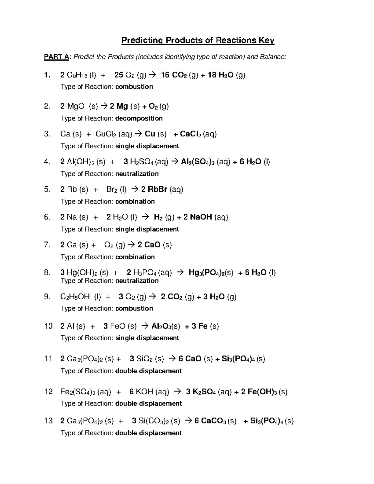 types of reactions chemistry worksheet answers types of reactions chemistry worksheet answers