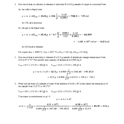 141 Thermochemistry Worksheet Key Solutions And Calculations Studocu