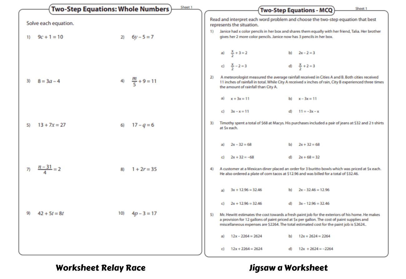 two step equations worksheets with answers
