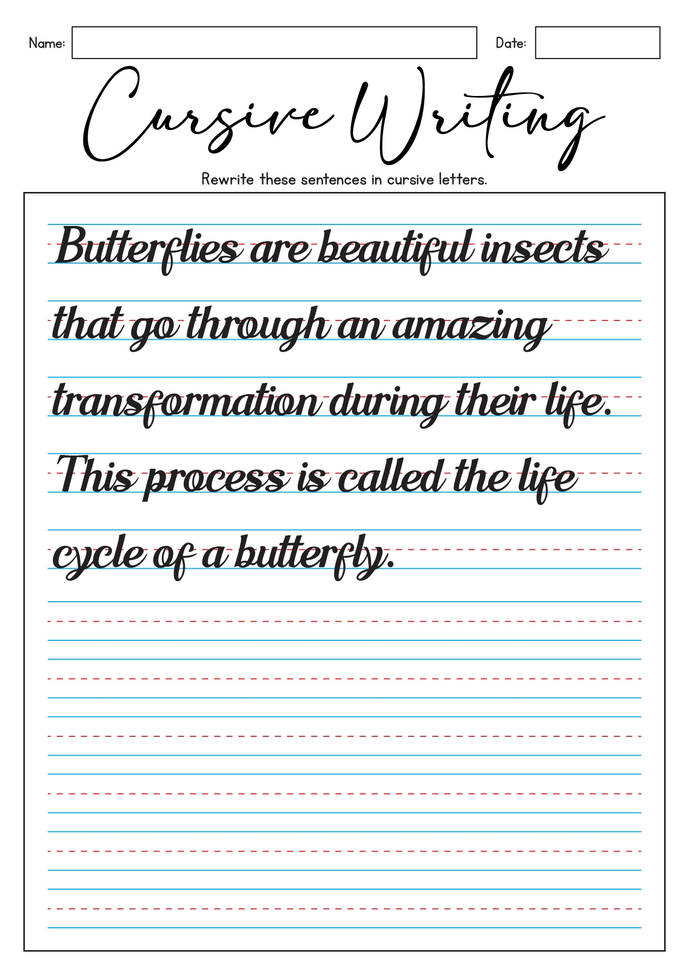 cursive handwriting paragraph practice