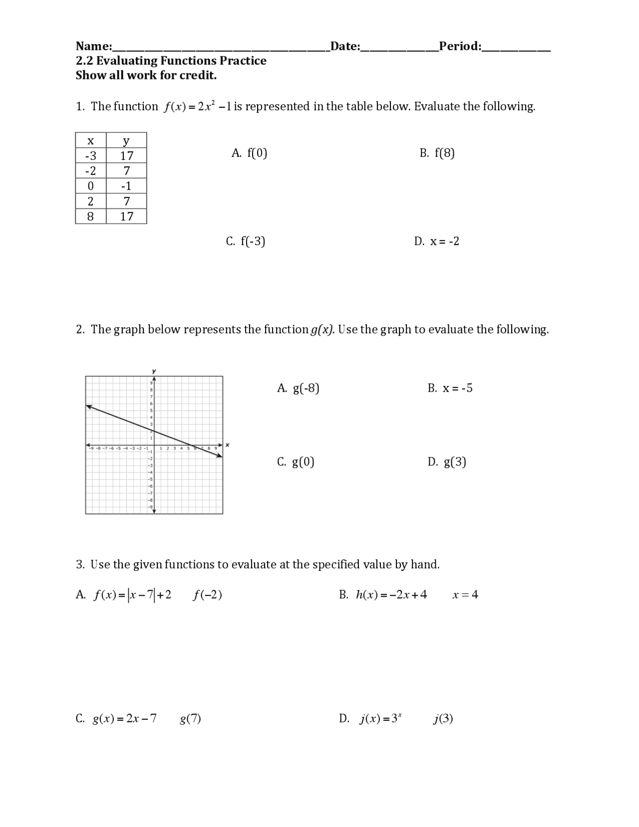 2 2 Evaluating Functions Practice Lecture Notes Calculus Docsity