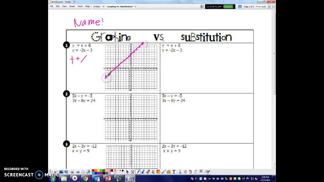 2 28 18 Graphing Vs Substitution YouTube