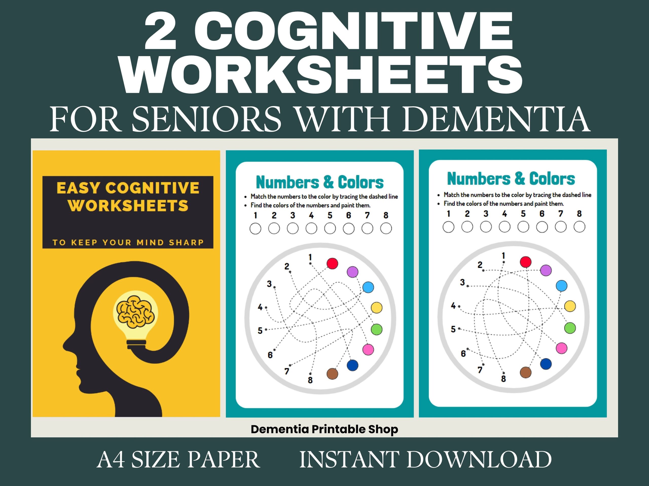 2 Cognitive Worksheets Activity For Seniors Easy Worksheet For Elderly With Alzheimer s Dementia Brain Exercise Memory Loss Parkinson Etsy
