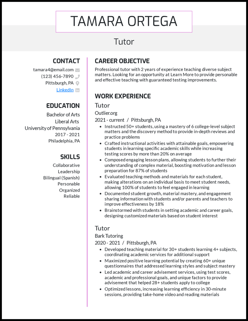 21 Tutor Resume Examples Built For 2026 21 Tutor Resume Examples Built For 2026