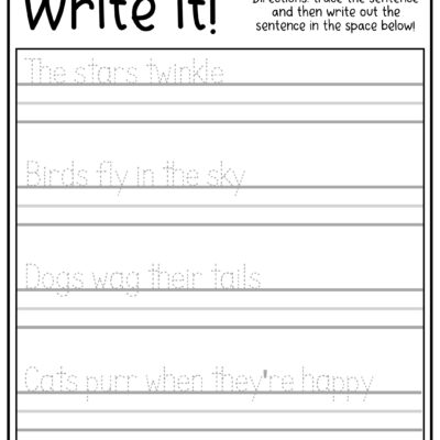 23 Printable Tracing And Writing English Worksheets Trace And Write The Sentences Practice Worksheets ages 3 7 KG1 To Grade 2 Etsy