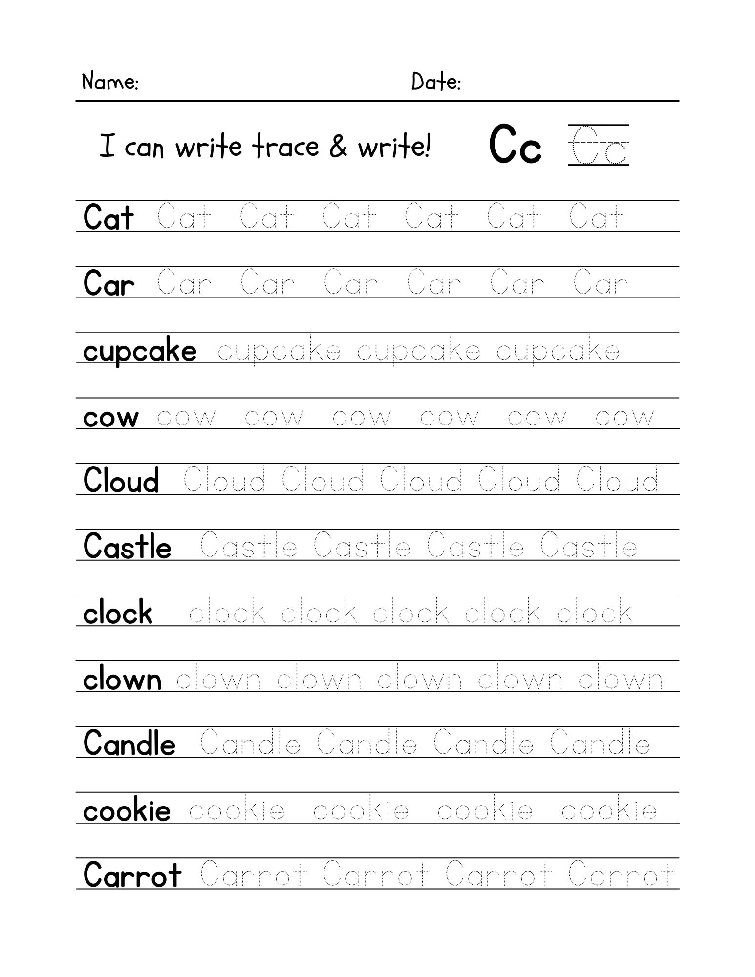 26 Trace The Words Worksheet Printable Writing Activity KG1 To Grade 2 ELA Homeschool Activities a z Capital Lowercase Words Lined Paper Etsy Israel
