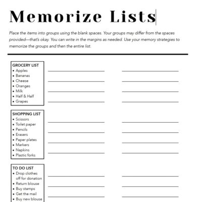 27 Functional Memory Tasks For Adults Speech Therapy Free Printable