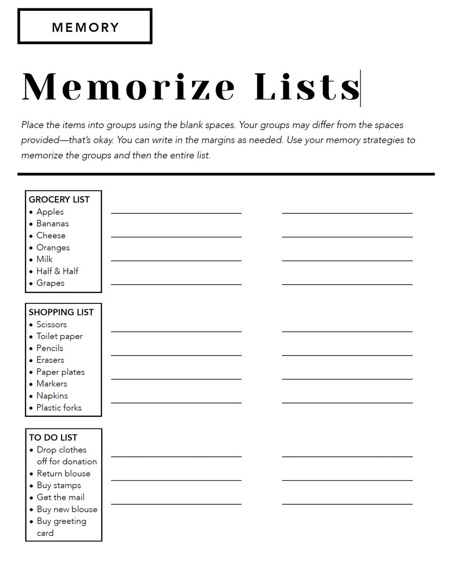 27 Functional Memory Tasks For Adults Speech Therapy Free Printable