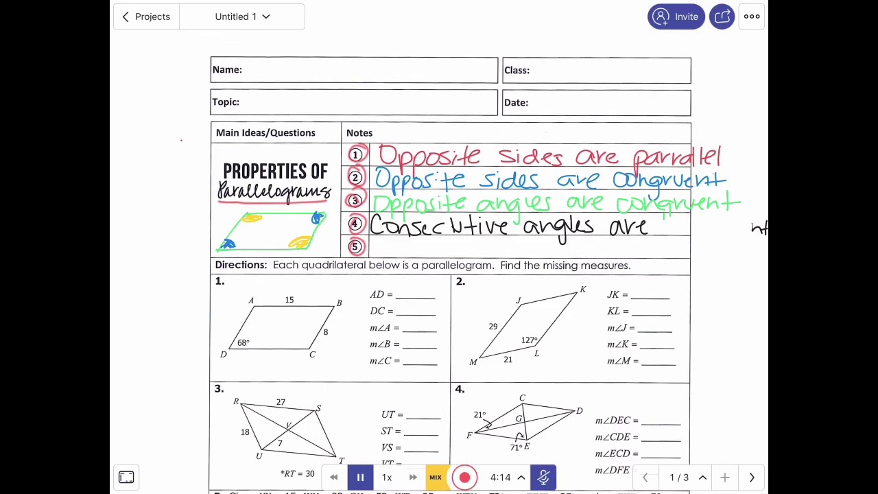 3 19 Properties Of Parallelograms Notes YouTube 3 19 Properties Of Parallelograms Notes YouTube