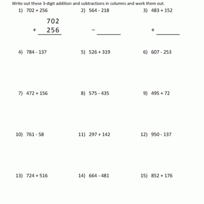 3 Digit Addition And Subtraction Worksheets
