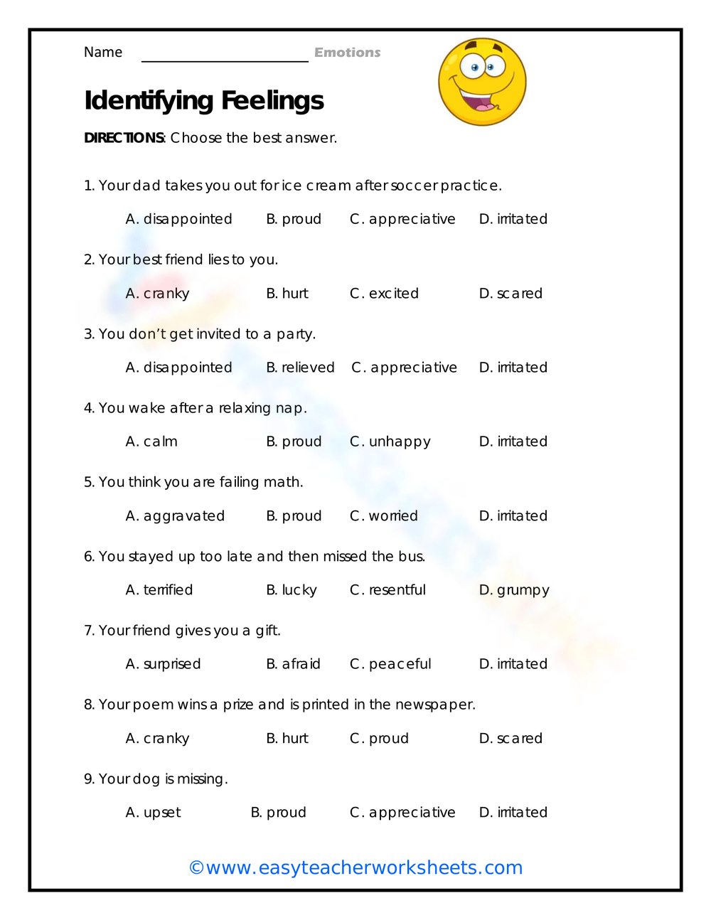 identifying emotions worksheet for adults pdf