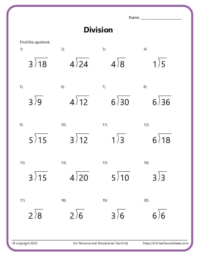 3rd Grade Division Worksheets K12 Math Worksheets