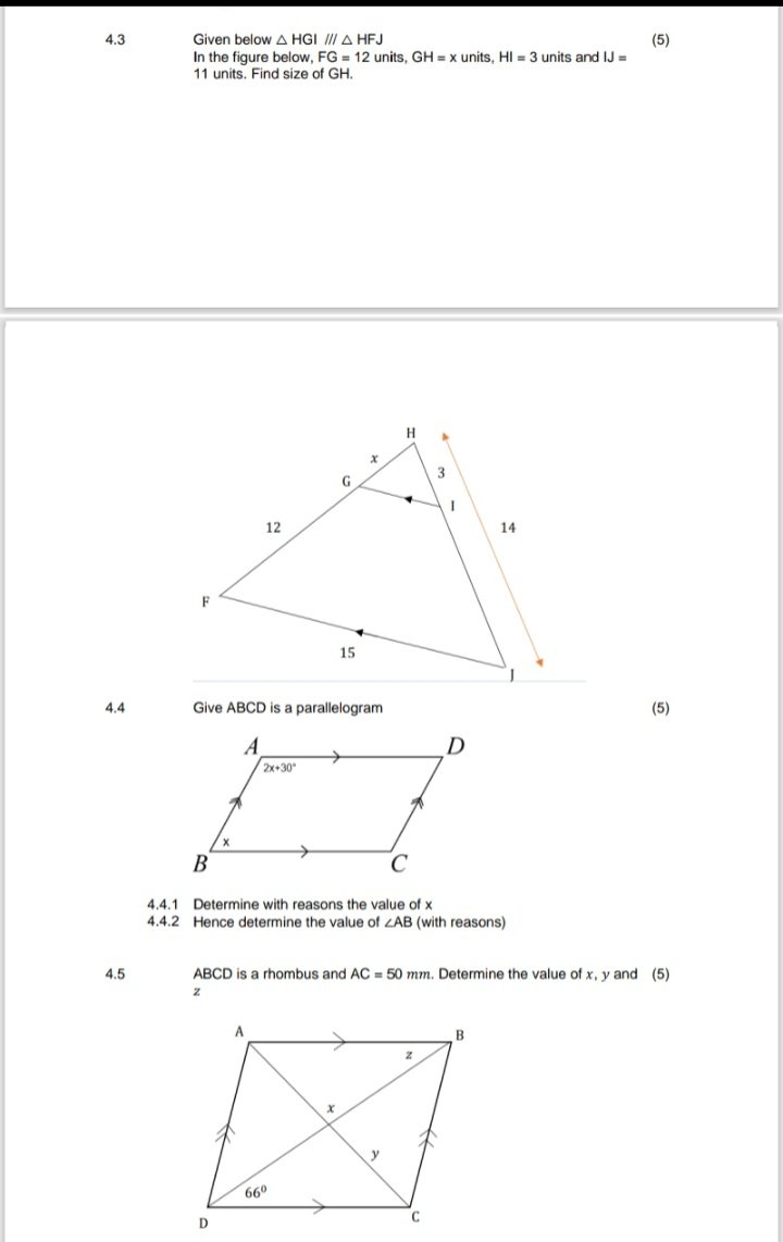 4 3 Given Below HGI HFJ In The Figure Below FG 12 Units GH 