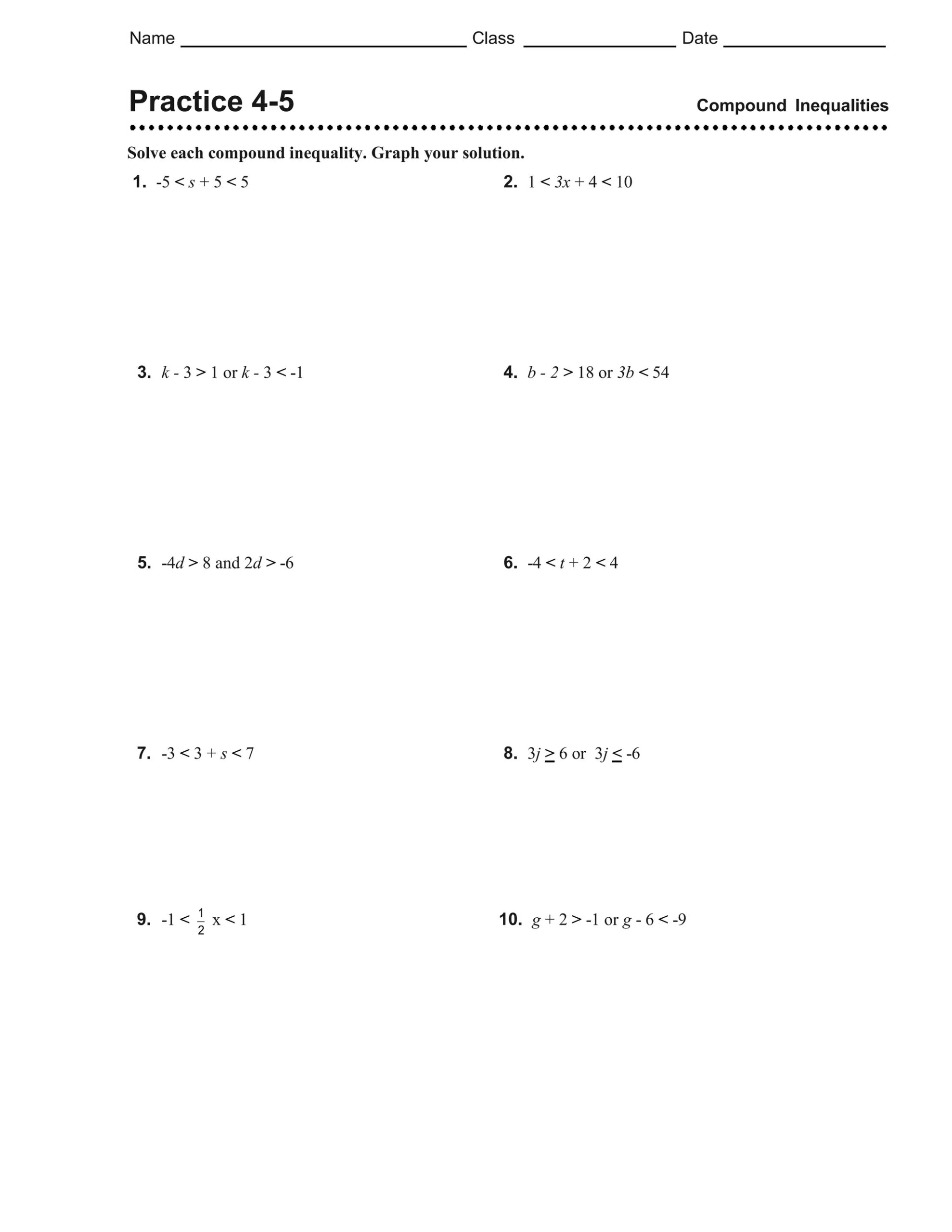 4 5 Practice compound Inequalities PDF 4 5 Practice compound Inequalities PDF
