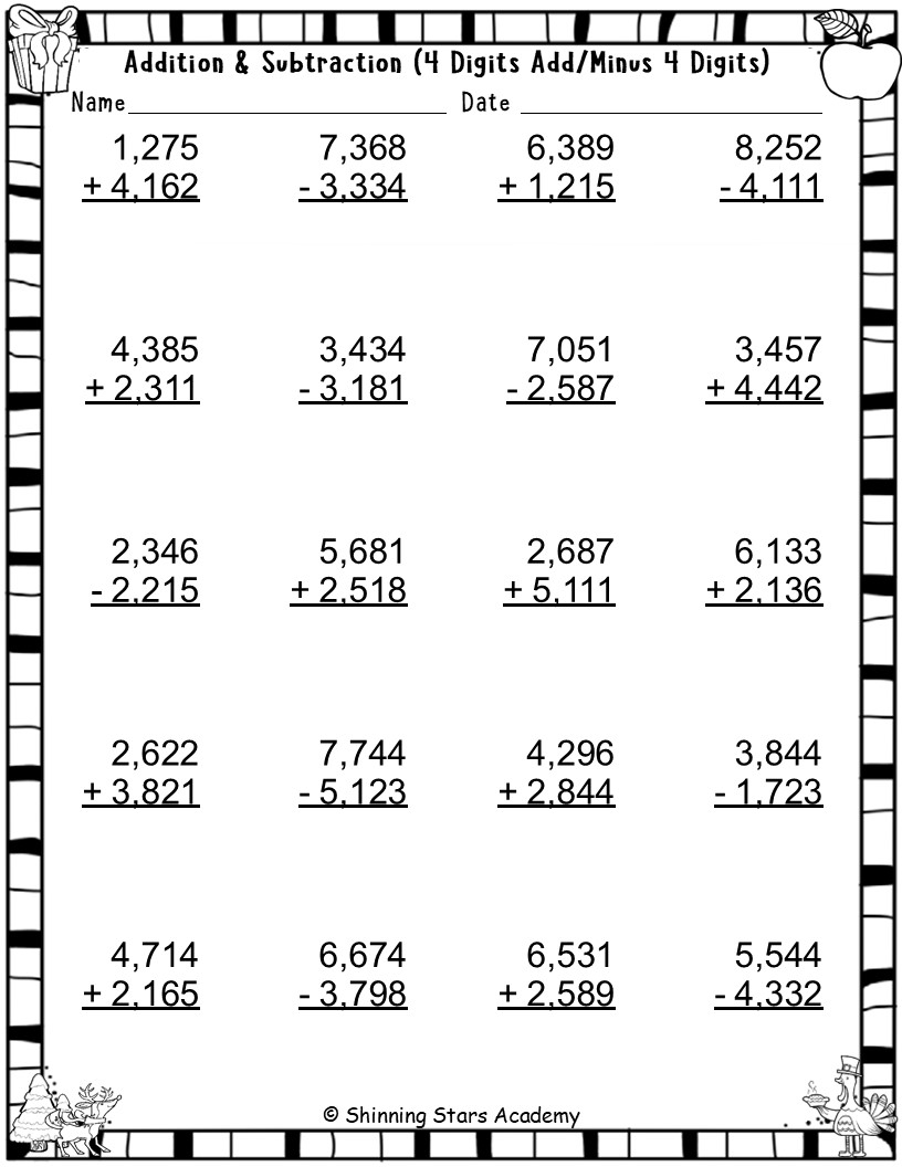 4 Digit Mixed Addition Subtraction With Without Regrouping Worksheets Comprehensive Multi Di Teaching Resources