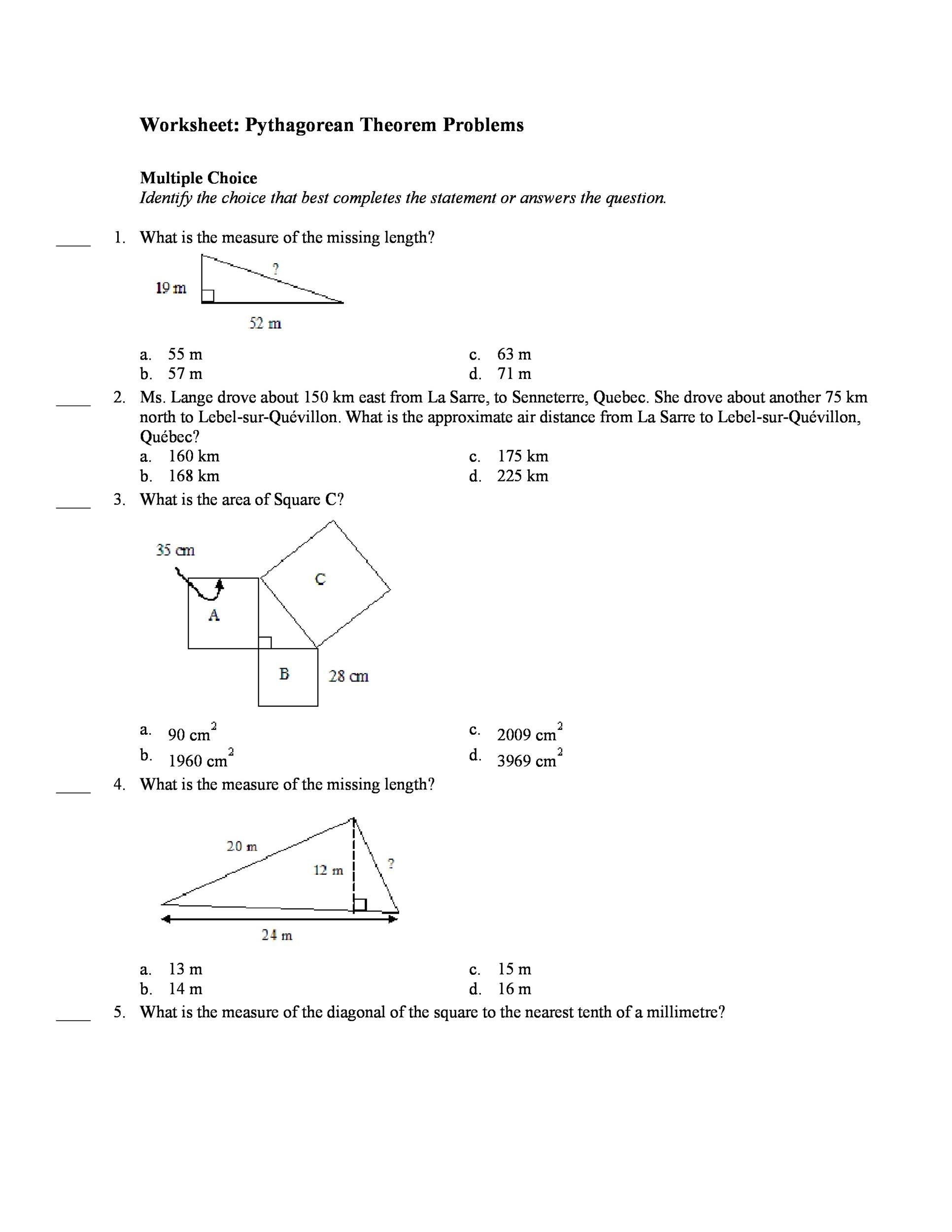 pythagorean theorem worksheet and answers