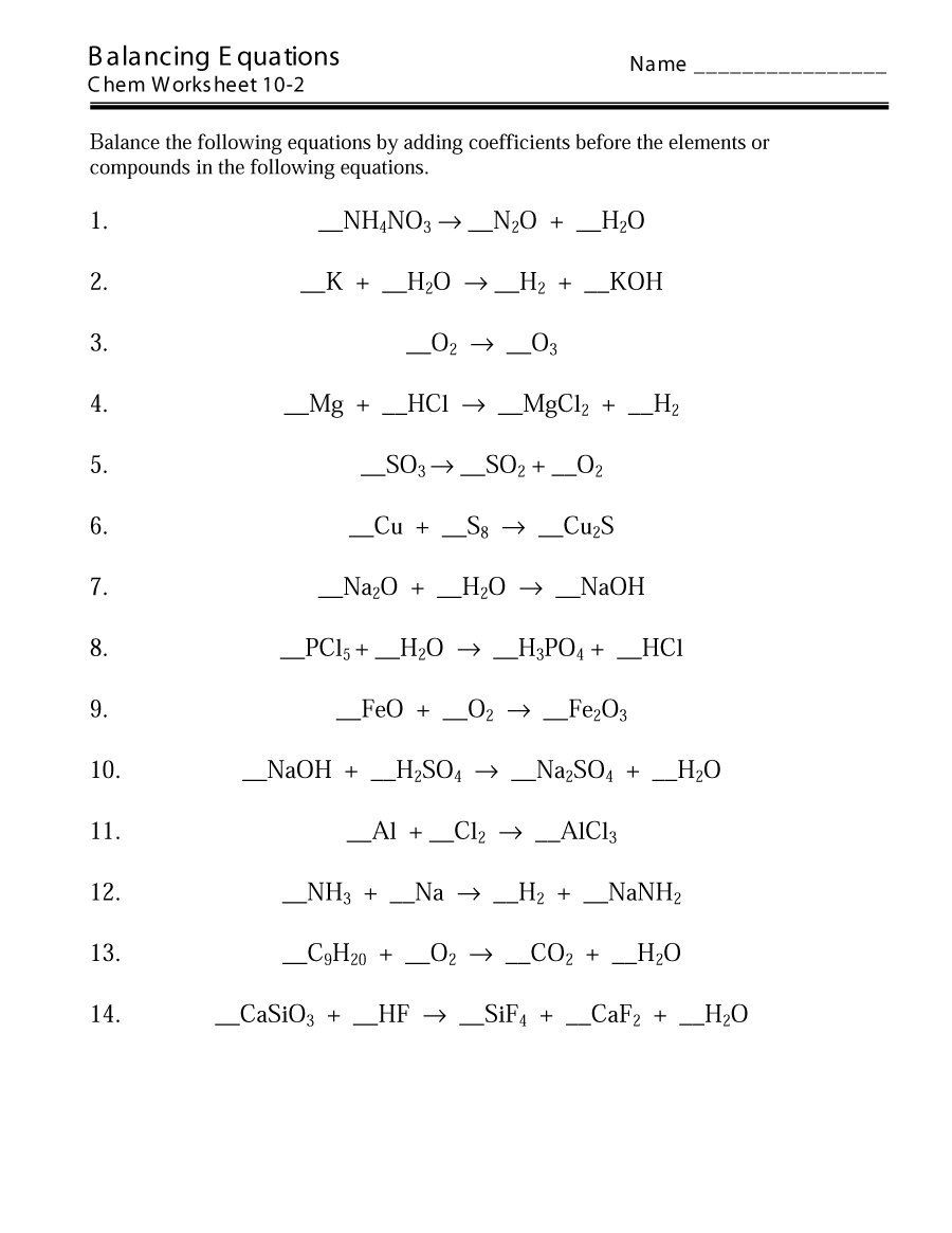 chemical equation balancing worksheet with answers chemical equation balancing worksheet with answers
