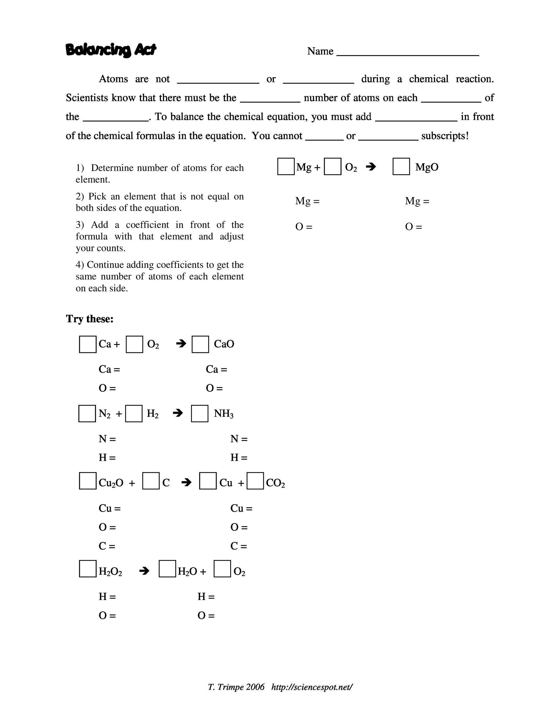 balancing chemical equations pdf worksheet