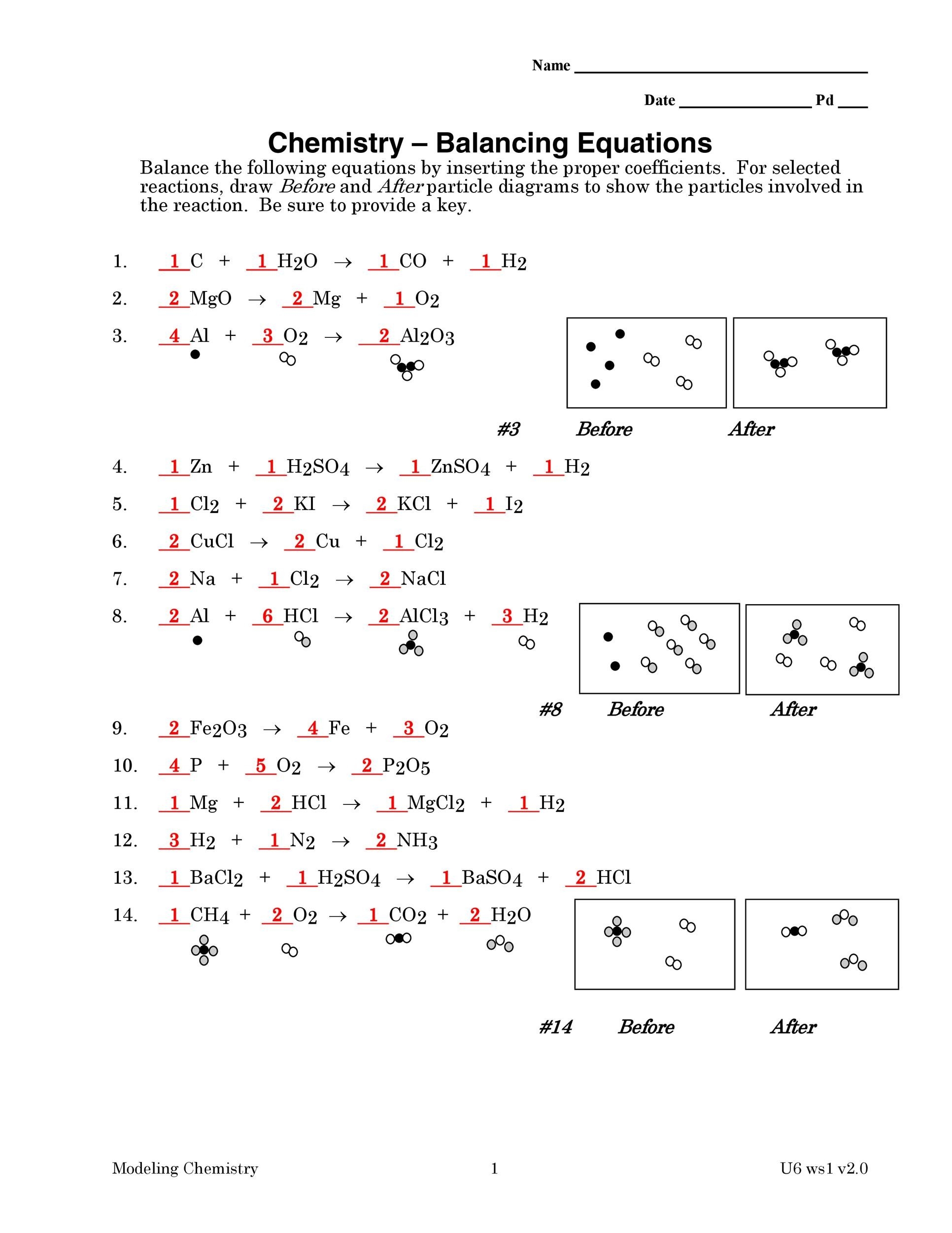 49 Balancing Chemical Equations Worksheets with Answers 