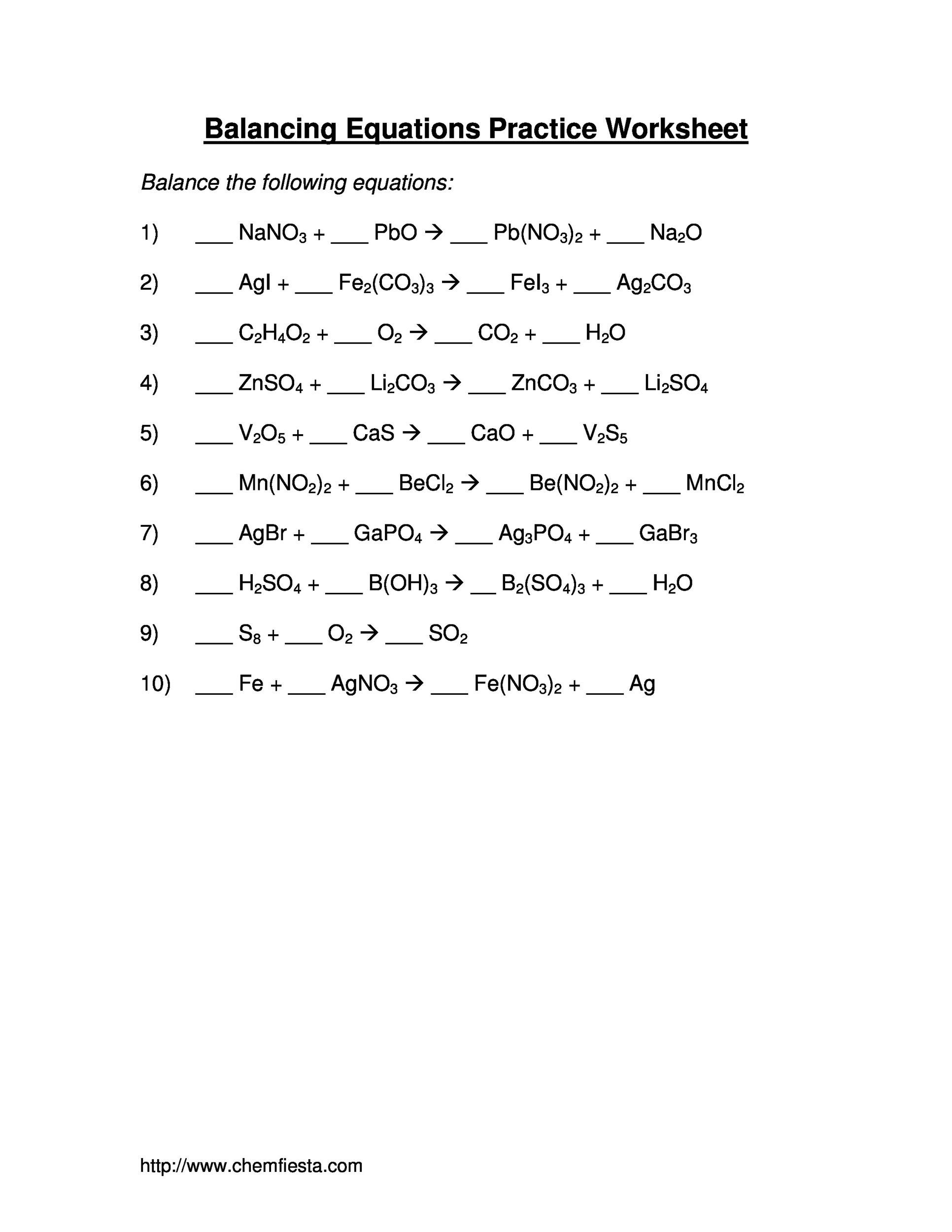 49 Balancing Chemical Equations Worksheets with Answers 49 Balancing Chemical Equations Worksheets with Answers