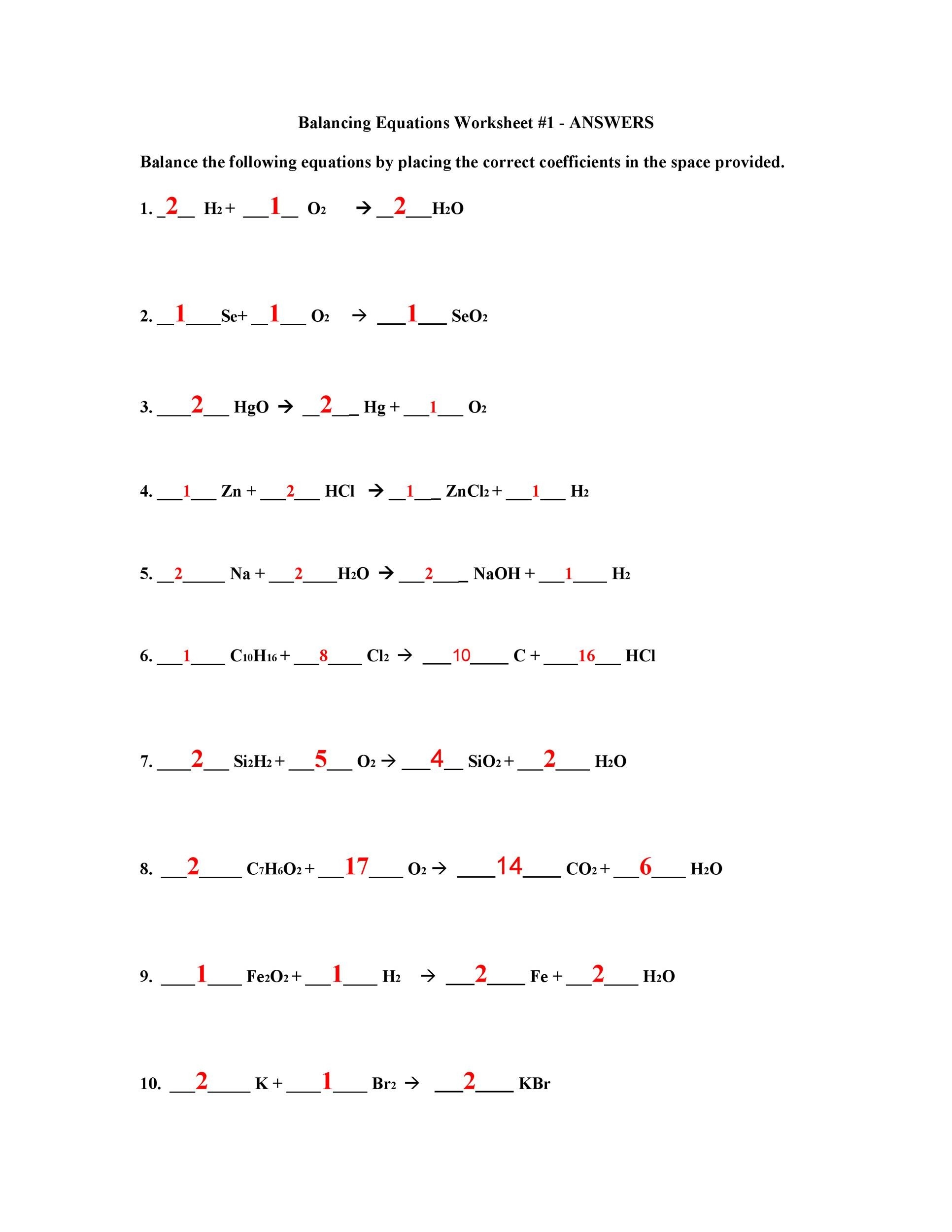 practice balancing equations worksheet answers