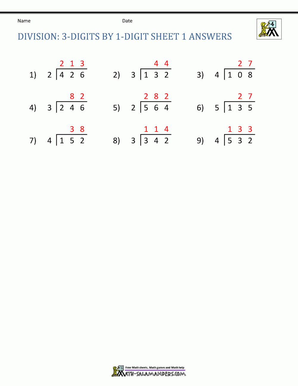 4th Grade Long Division Worksheets