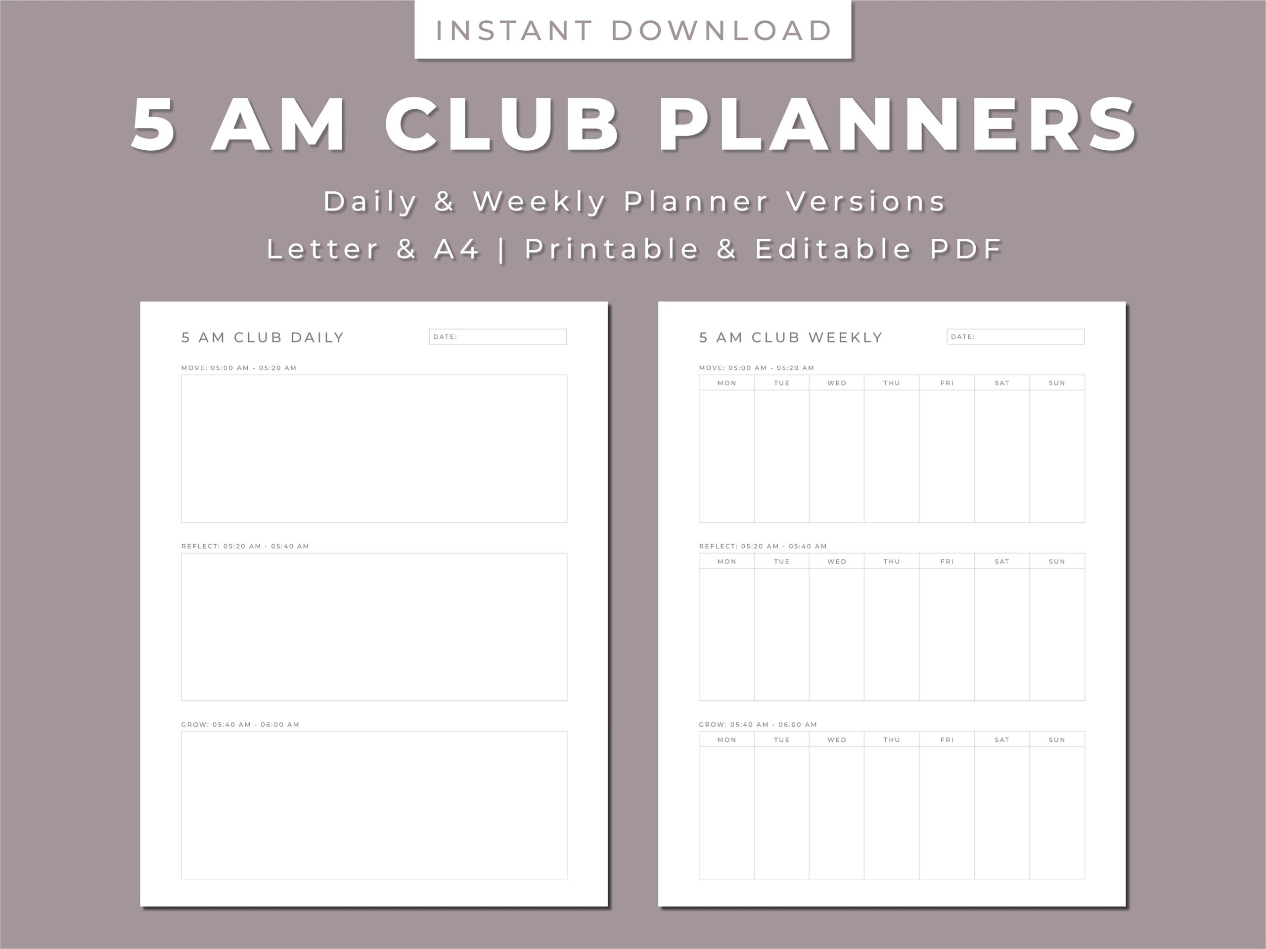 5 AM Club Planner Daily Weekly Habit Tracker PDF Etsy Ireland