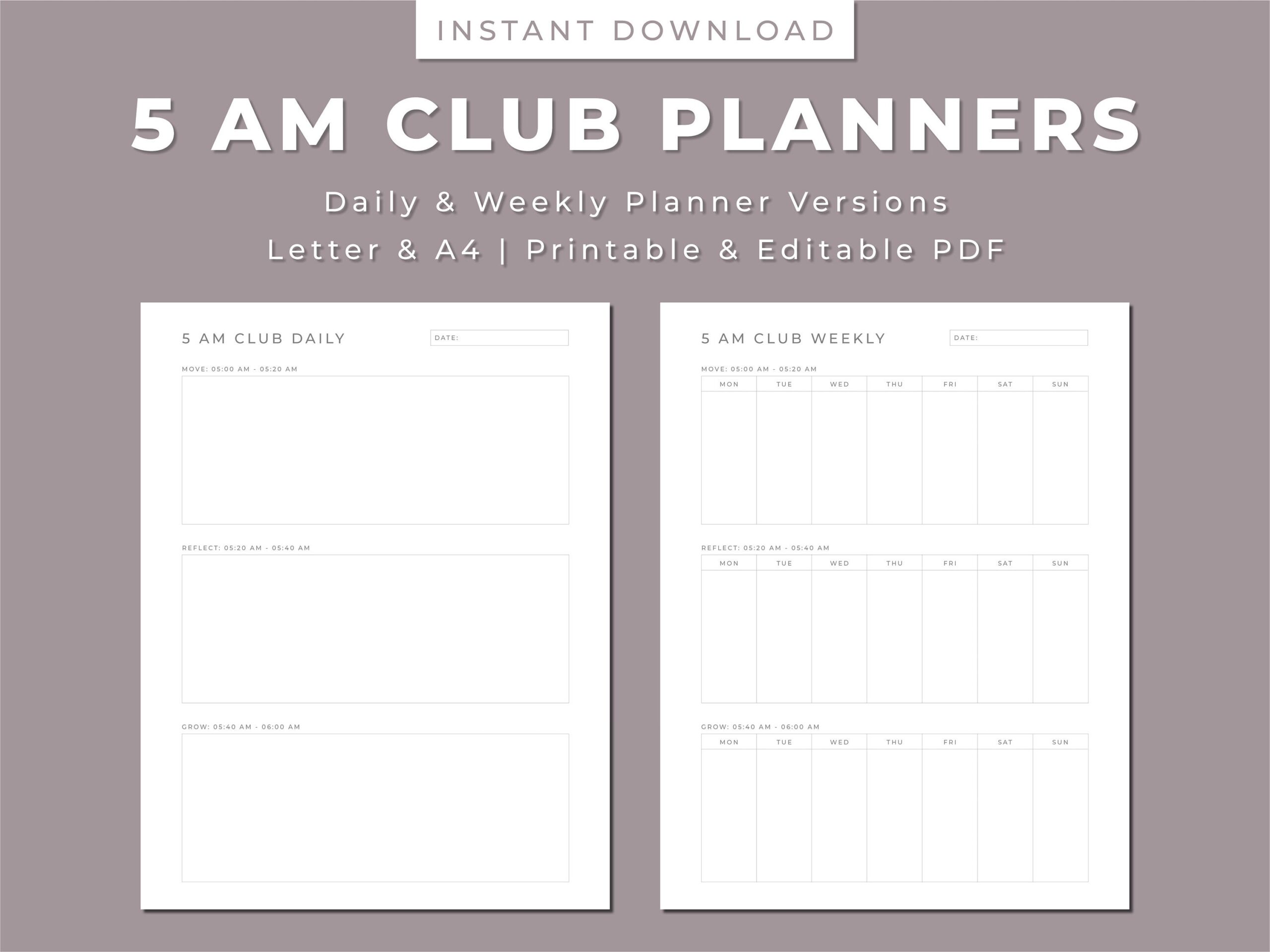 5 AM Club Planner Daily Weekly Habit Tracker PDF Etsy Ireland