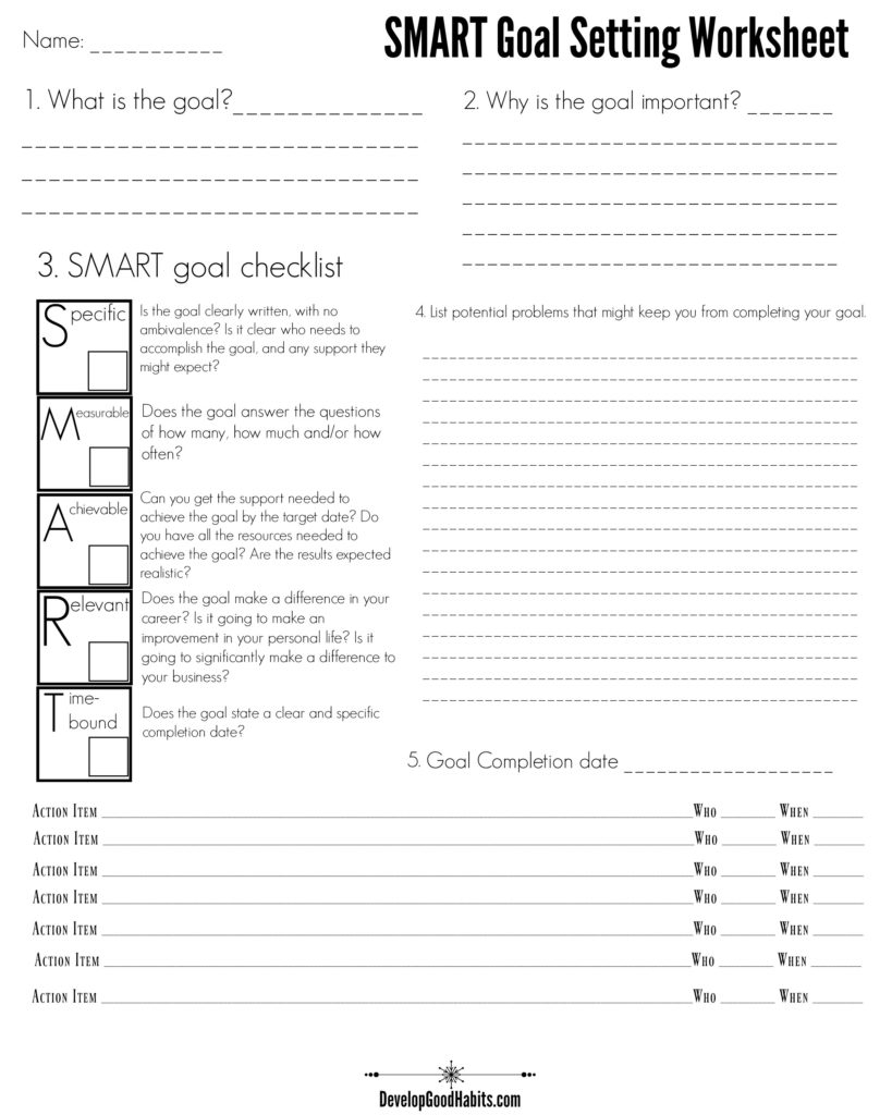 5 SMART Goal Setting Worksheets Templates 2026 Update Develop Good Habits