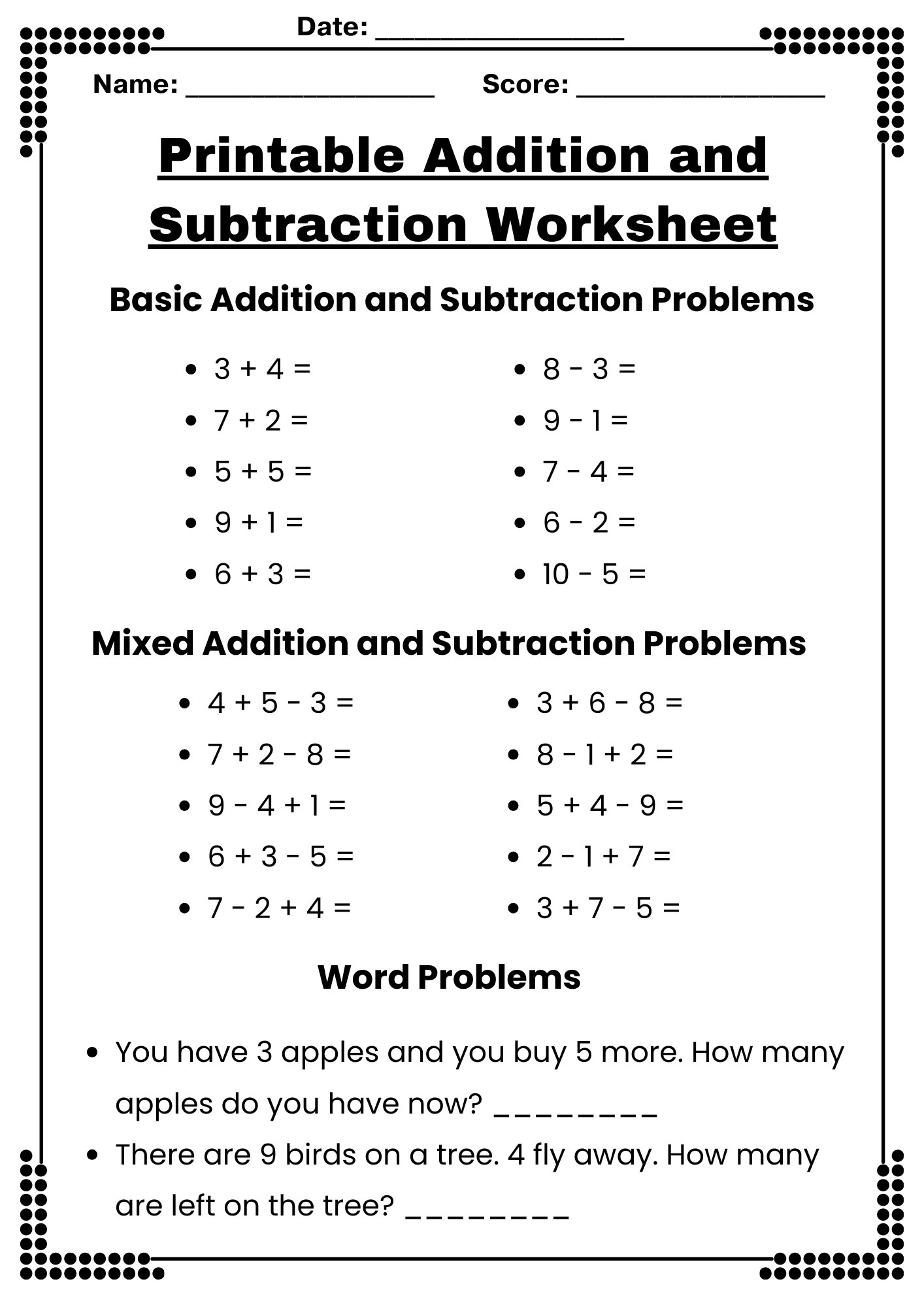 50 Free Printable Addition And Subtraction Worksheets To Download In PDF