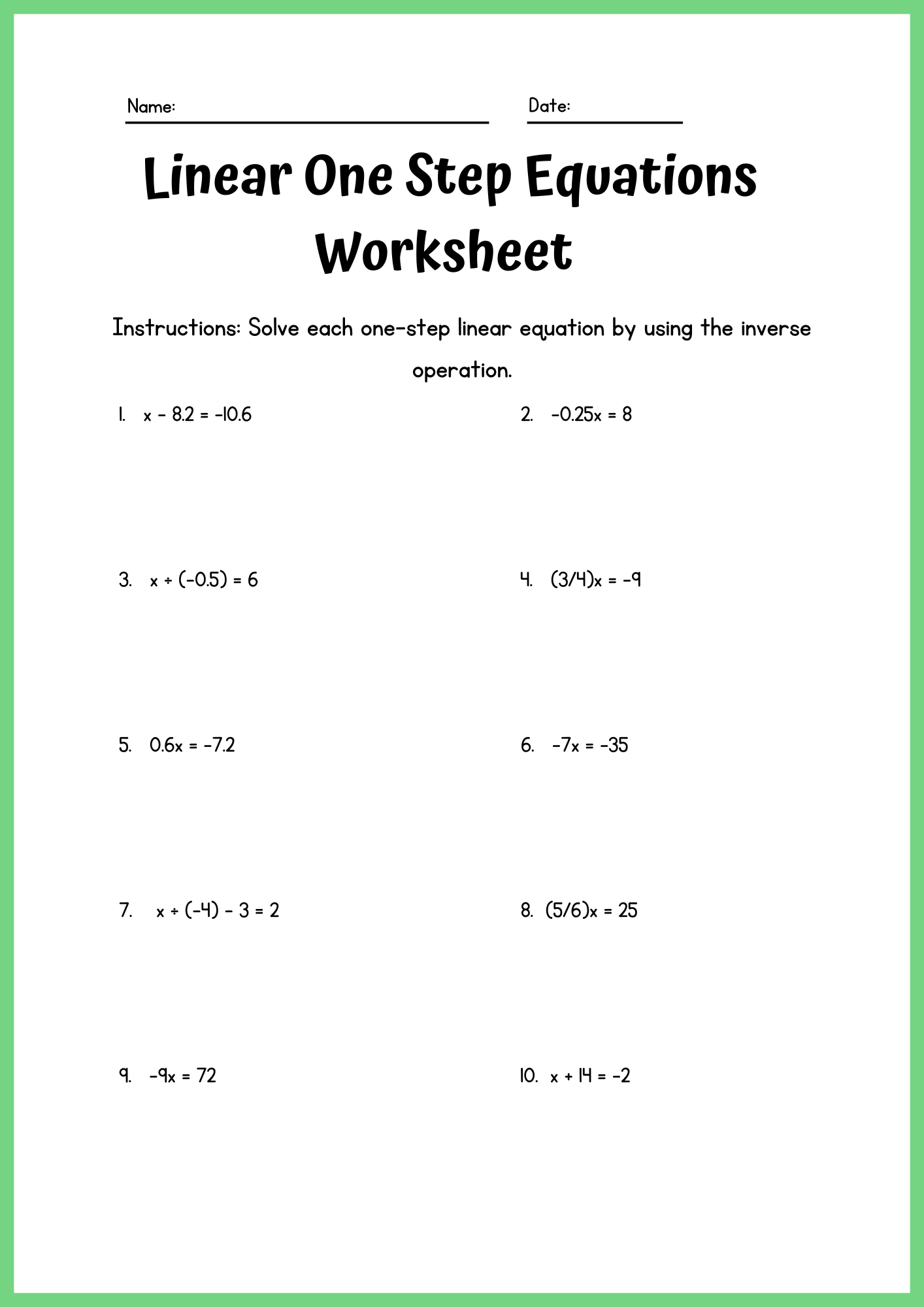 one-step equations worksheets pdf one-step equations worksheets pdf