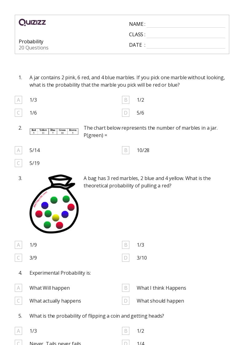50 Probability Worksheets For 7th Grade On Quizizz Free Printable Worksheets Library