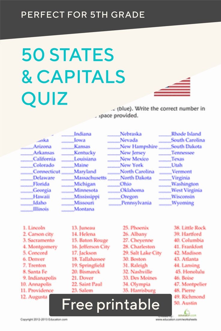 state capitals worksheet