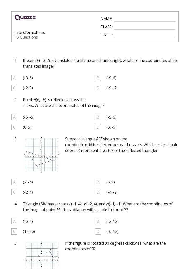 transformation worksheets 8th grade pdf