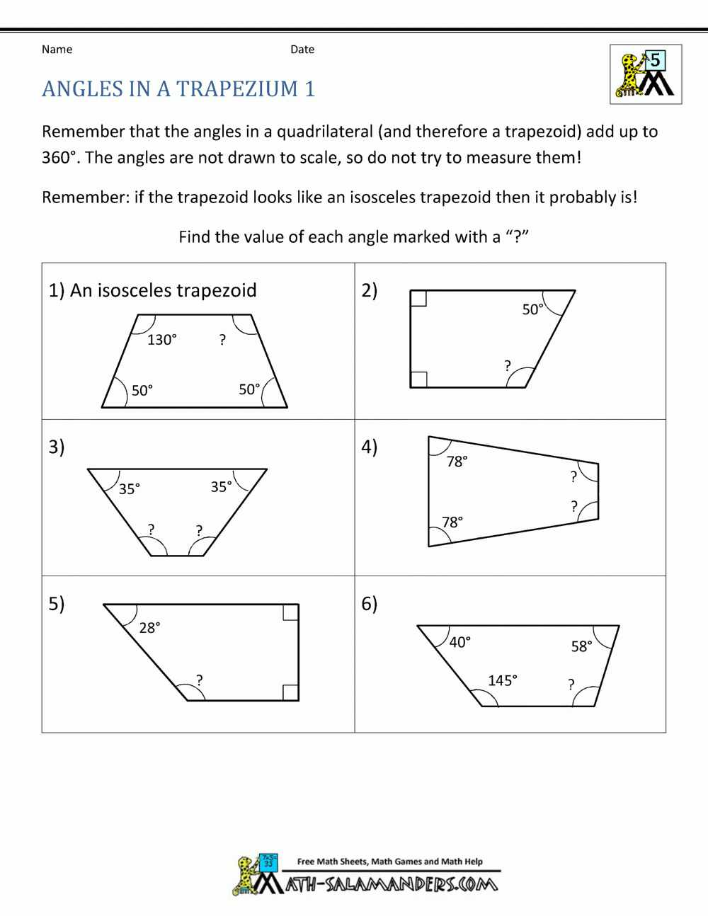 5th Grade Geometry Worksheets Missing Angles