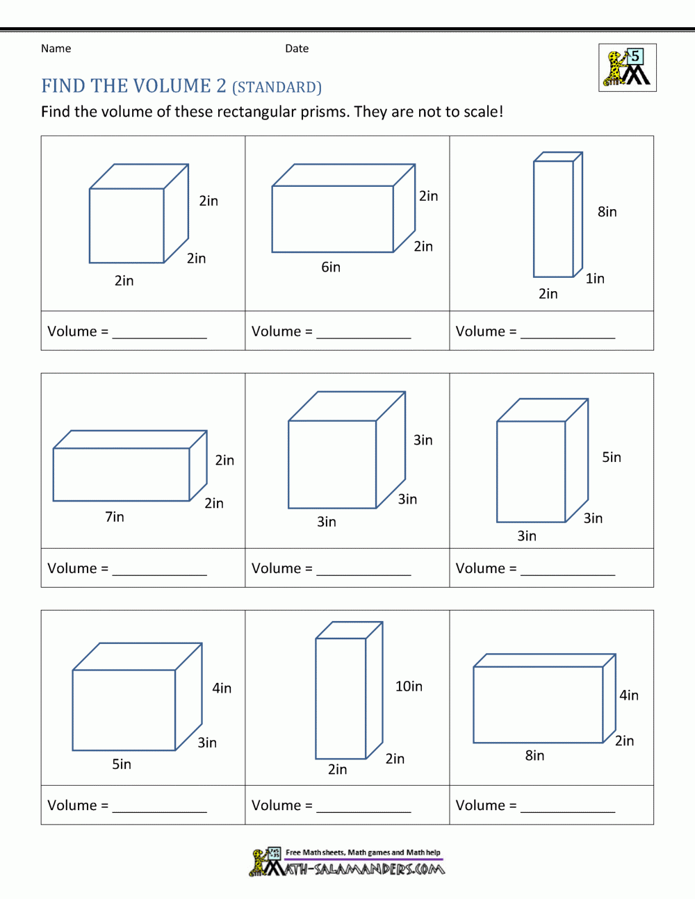 5th Grade Volume Worksheets