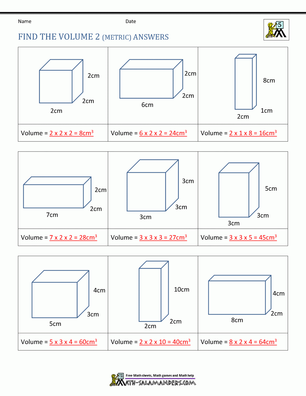 5th Grade Volume Worksheets