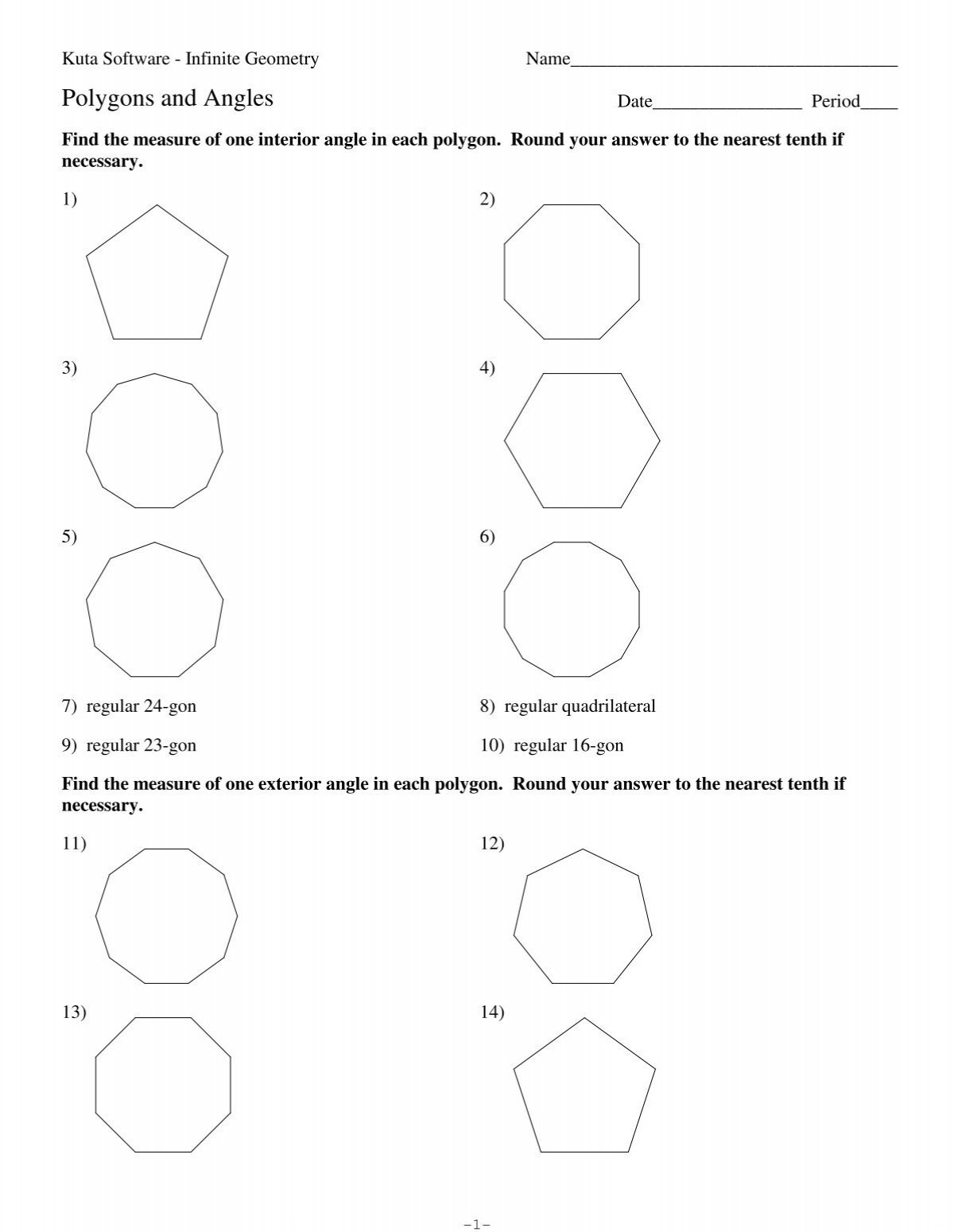 polygons and angles worksheet answers
