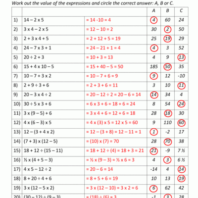 6th Grade Order Of Operations Worksheets