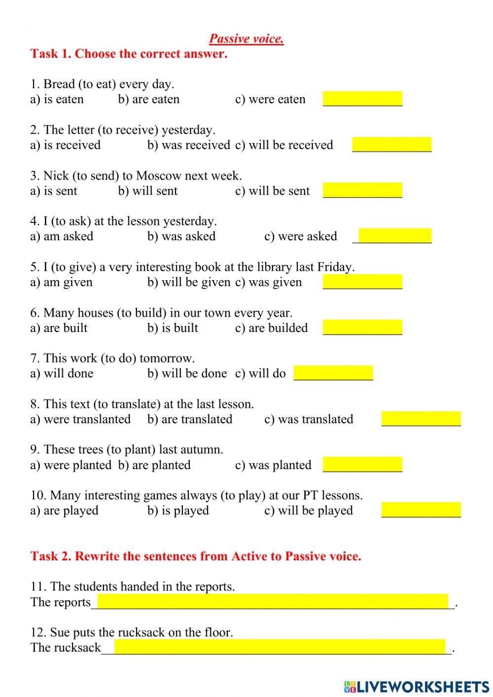 active voice worksheets with answers active voice worksheets with answers